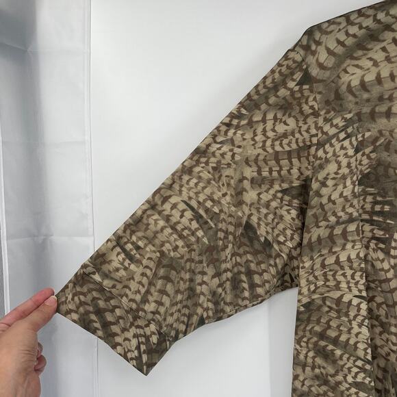 Vtg Y2K Venezia Jeans Button Up Womens Top Sz 22/24 Boho Earthy Neutral Feather - Picture 3 of 9